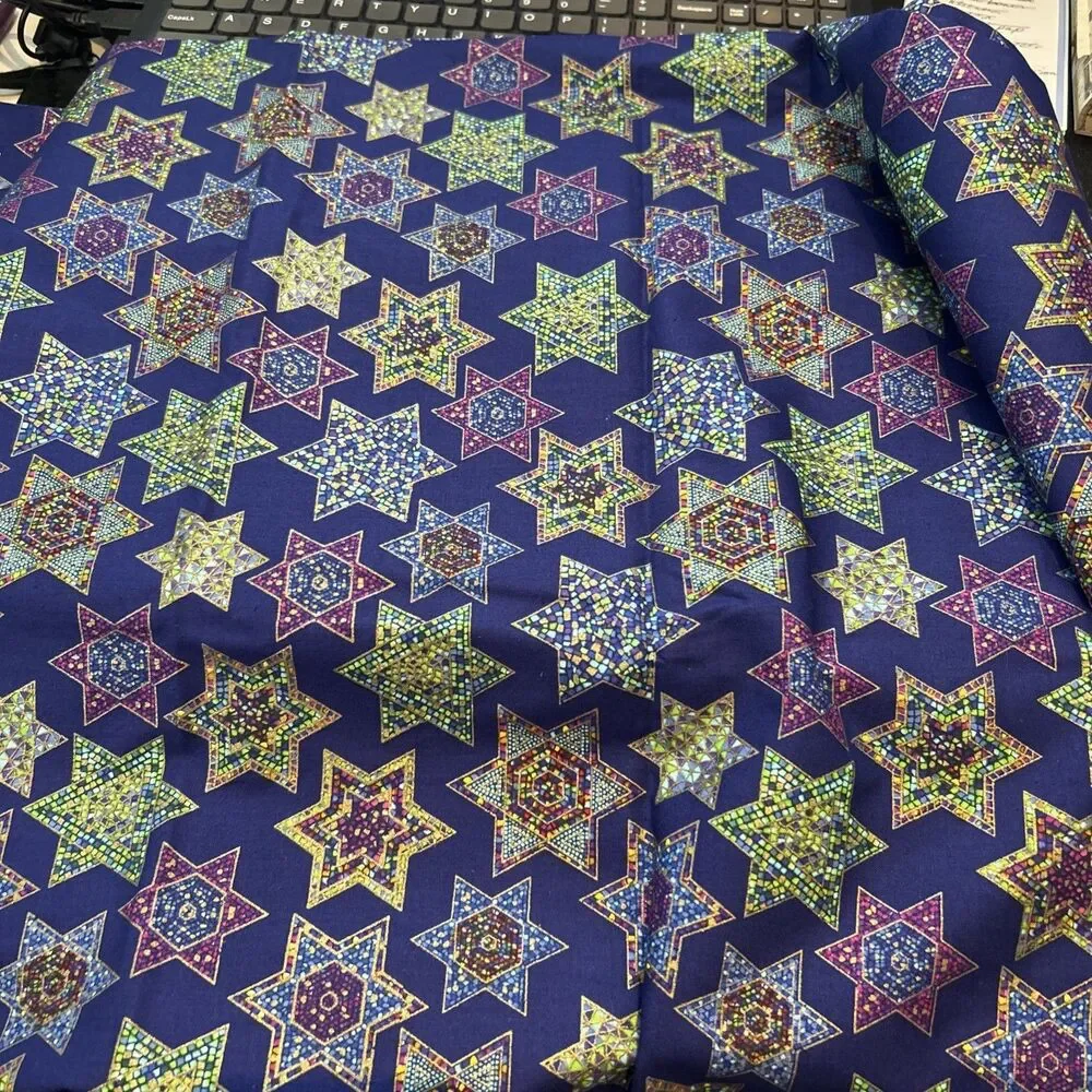 Stained Glass Star of David Jewish MosaicCotton Quilting Fabric JoAnn 80